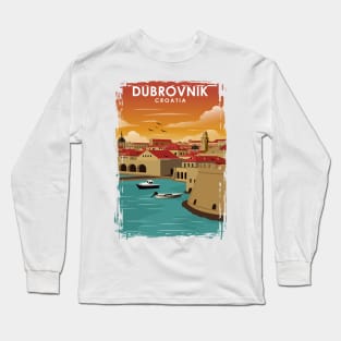 Dubrovnik Croatia Vintage Minimal Travel Poster Long Sleeve T-Shirt